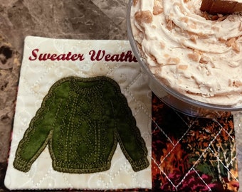 Sweater Weather Mug Rug - Ideal Gift for Coffee and Tea Lovers - Fabric Rectangle Coaster