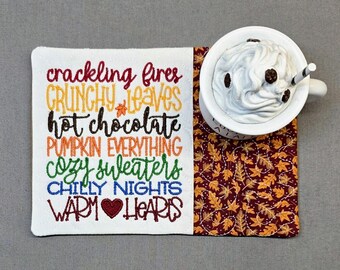 Fall Mug Rug: Autumn Leaves Rectangle Coaster - Gift for Coffee Lovers