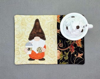 Fall Gnome Mug Rug: Quilted Coffee Cup Coaster