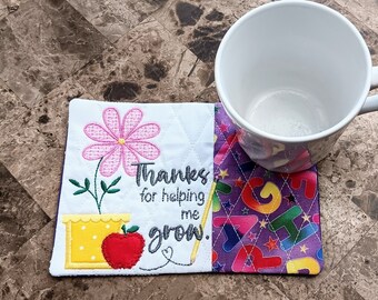 Teacher Appreciation Mug Rug - Ideal Gift for Coffee and Tea Lovers - Fabric Rectangle Coaster