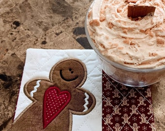 Gingerbread Mug Rug - Ideal Gift for Coffee and Tea Lovers - Fabric Rectangle Coaster