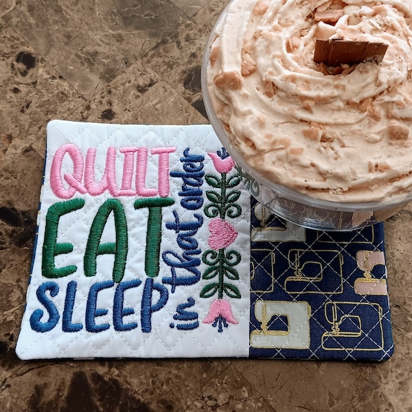 Quilt Eat Sleep Mug Rug Quilter Quilting Rectangular Coaster Coffee Tea Lover Present Hostess Gift