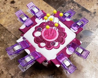 Mini Pincushion with Clip Flanges -  2.5" x 2.5" Travel Size