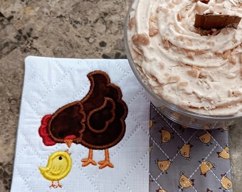 Hen With Chick Mug Rug - Gift for Coffee and Tea Lovers - Chicken Rectangle Coaster