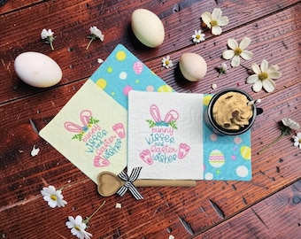 Easter Mug Rug: Quitled Coaster Gift - "Bunny Kisses Easter Wishes" Embroidered Message