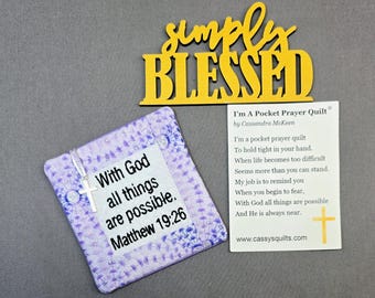 Pocket Prayer Quilt: Embroidered Scripture, Silver Cross Charm