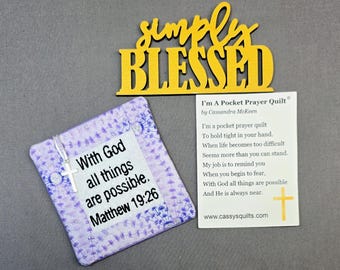 Pocket Prayer Quilt: Embroidered Scripture, Silver Cross Charm