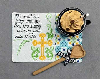 Christian Mug Rug - Rectangle Coaster With Scripture Psalm 119:105
