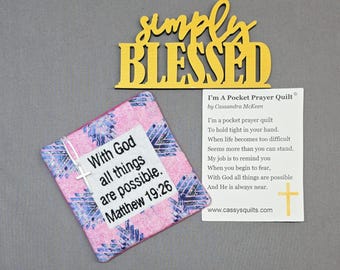 Pocket Prayer Quilt: Embroidered Scripture, Silver Cross Charm