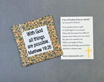 Pocket Prayer Quilt with Cross - Matthew 26:19 Embroidered Scripture