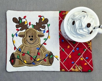 Christmas Mug Rug - Perfect Gift for Coffee and Tea Lovers - Fabric Rectangle Coaster