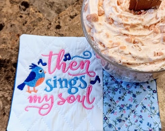 Christian Mug Rug - Then Sings My Soul - Fabric Rectangle Coaster