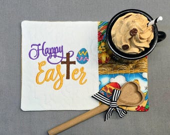 Easter Bunny Mug Rug - Gift for Coffee and Tea Lovers - Rectangle Coaster