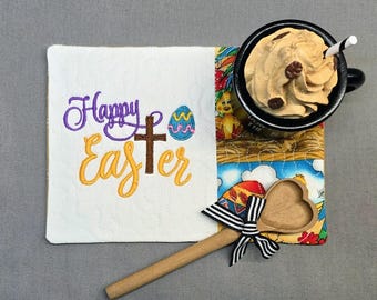 Easter Bunny Mug Rug - Gift for Coffee and Tea Lovers - Rectangle Coaster