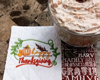 Happy Thanksgiving Mug Rug - Ideal Gift for Coffee and Tea Lovers - Fabric Rectangle Coaster