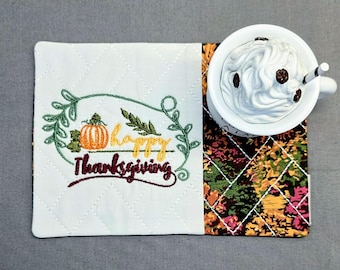 Thanksgiving Mug Rug - Gift for Coffee and Tea Lovers - Rectangle Coaster