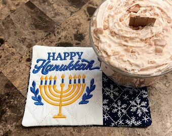 Hanukkah Mug Rug - Ideal Gift for Coffee and Tea Lovers - Fabric Rectangle Coaster