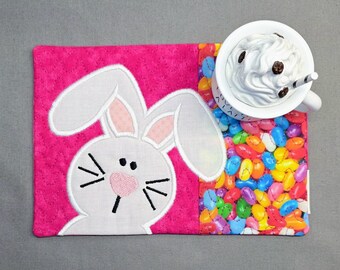 Easter Bunny Mug Rug - Ideal Gift for Coffee and Tea Lovers - Fabric Rectangle Coaster