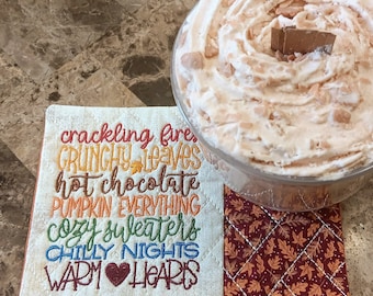 Fall Leaves Mug Rug: Word Art Rectangle Coaster - Gift for Coffee & Tea Lovers