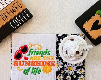 Friendship Mug Rug - Ideal Gift for Coffee and Tea Lovers - Fabric Rectangle Coaster