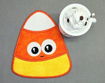 Candy Corn Mug Rug: Halloween Rectangle Coaster - Gift for Coffee & Tea Lovers