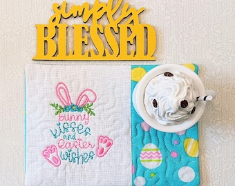 Easter Bunny Mug Rug - Gift for Coffee and Tea Lovers - Rectangle Coaster