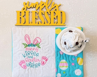 Easter Bunny Mug Rug - Gift for Coffee and Tea Lovers - Rectangle Coaster