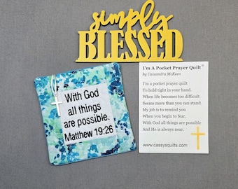 Pocket Prayer Quilt: Embroidered Scripture, Silver Cross Charm