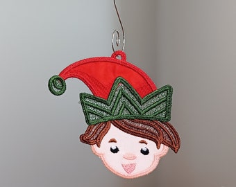 Elf Christmas Ornament - Embroidered Free Standing Lace