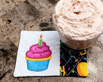 Birthday Mug Rug - Ideal Gift for Coffee and Tea Lovers - Fabric Rectangle Coaster