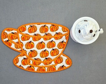 Pumpkin Mug Rug: Fall Themed Cup Shaped Coaster - Gift for Coffee & Tea Lovers