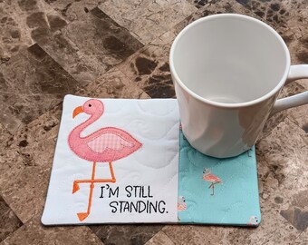 I'm Still Standing Mug Rug - Ideal Gift for Coffee and Tea Lovers - Fabric Rectangle Coaster