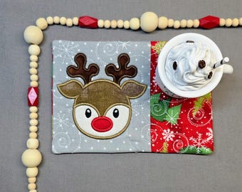 Reindeer Mug Rug - Gift for Coffee and Tea Lovers - Christmas Rectangle Coaster