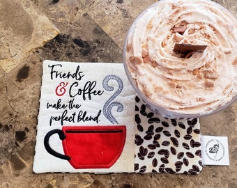 Coffee Cup Mug Rug - Ideal Gift for Coffee and Tea Lovers - Fabric Rectangle Coaster