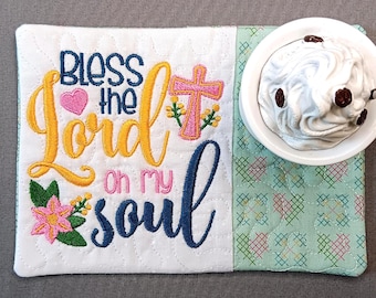 Christian Mug Rug - Scripture Rectangle Coaster - Gift for Coffee Lovers