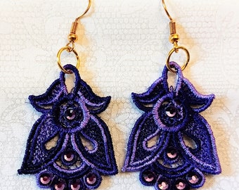 Angel Earrings With Rhinestones - Embroidered Free Standing Lace