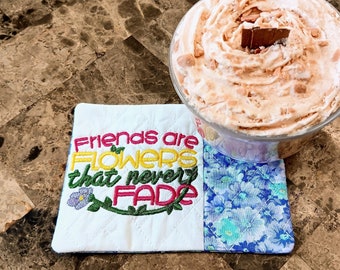 Friendship Mug Rug - Ideal Gift for Coffee and Tea Lovers - Fabric Rectangle Coaster