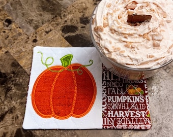 Pumpkin Mug Rug - Ideal Gift for Coffee and Tea Lovers - Fabric Rectangle Coaster