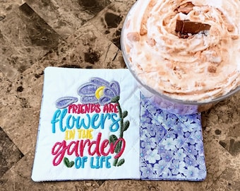 Friendship Mug Rug - Ideal Gift for Coffee and Tea Lovers - Fabric Rectangle Coaster