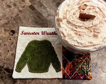 Sweater Weather Mug Rug - Ideal Gift for Coffee and Tea Lovers - Fabric Rectangle Coaster