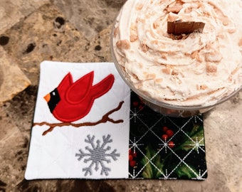 Christmas Mug Rug - Ideal Gift for Coffee and Tea Lovers - Fabric Rectangle Coaster
