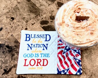 Blessed Be The Nation Whose God Is The Lord Mug Rug Christian Patriotic Rectangle Coaster 4th of July Veteran's Day Coffee Tea Lover's Gift