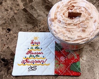 Christmas Tree Mug Rug - Ideal Gift for Coffee and Tea Lovers - Fabric Rectangle Coaster