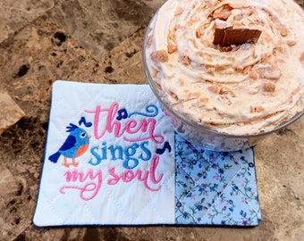 Christian Mug Rug - Then Sings My Soul - Fabric Rectangle Coaster