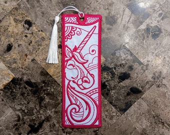 Unicorn Bookmark - Embroidered Free Standing Lace