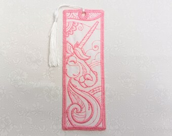 Unicorn Bookmark - Embroidered Free Standing Lace
