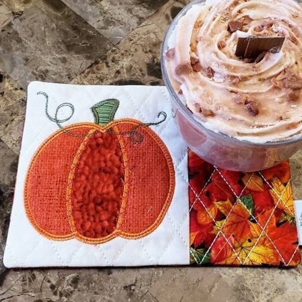 Pumpkin Mug Rug Coaster Fall Autumn Coffee Tea Lover Present Hostess Gift