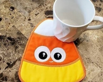 Candy Corn Mug Rug - Ideal Gift for Coffee and Tea Lovers - Fabric Rectangle Coaster