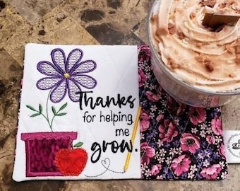 Teacher Appreciation Mug Rug - Ideal Gift for Coffee and Tea Lovers - Fabric Rectangle Coaster