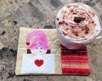 Valentine's Day Mug Rug - Ideal Gift for Coffee and Tea Lovers - Fabric Rectangle Coaster